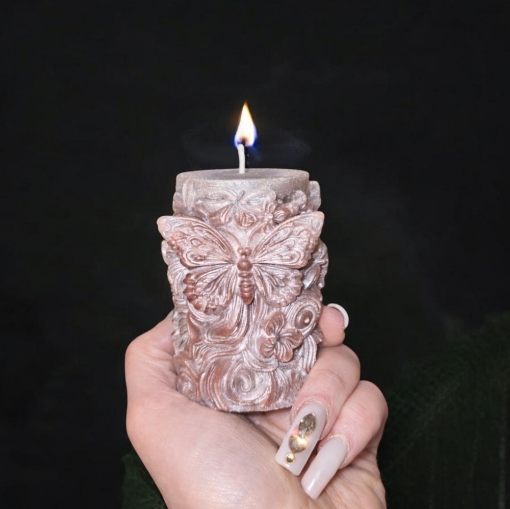 Rose Gold Butterfly Beeswax Candle Handmade Floral Decor